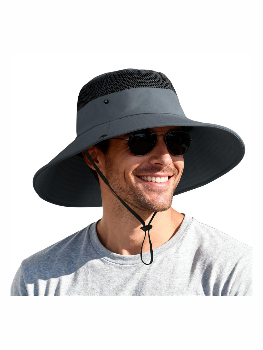 Sun Hats for Men Women Wide Brim Bucket Hat | Darkgray (With Top Mesh) | Size OS